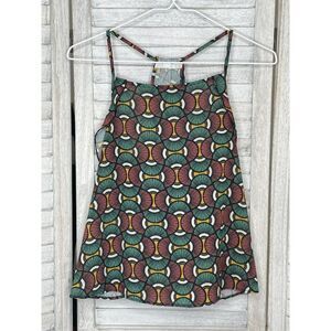 LFT Tank Top Green Yellow Pink Fan Print Size Large